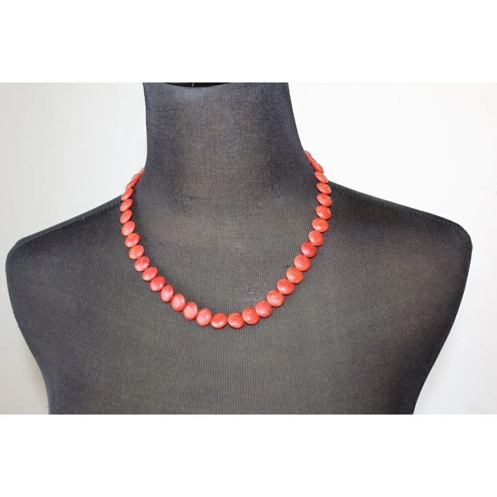 Vintage Red Sponge Coral Necklace Natural Stones Beads 33.1 grams toggle clasp